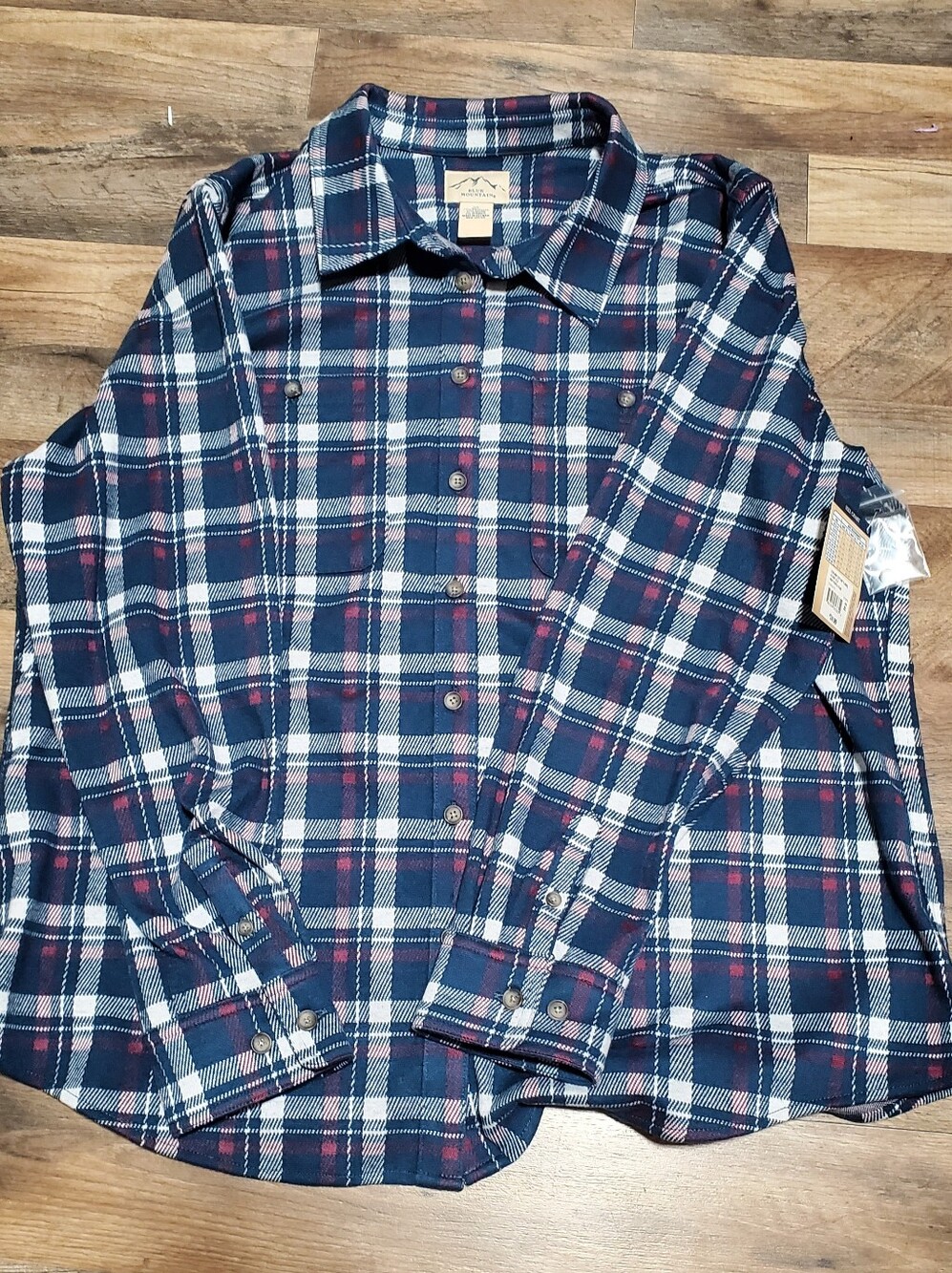 Blue Mountain Women's Plaid Button-Down Shirt - Navy, White & Red